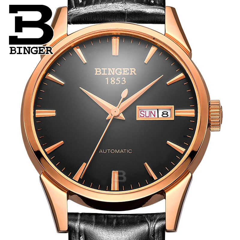 

New Switzerland men's watch luxury brand BINGER Automatic Mechanical Watch Genuine Leather waterproof Wristwatches Men B1128-12