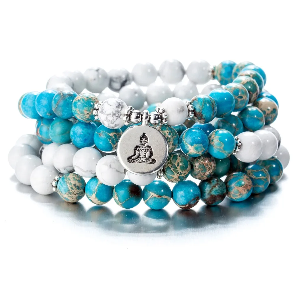 Howlite синие регалитовые камни буддийский религиозный Браслеты Многослойные Lotus Tree