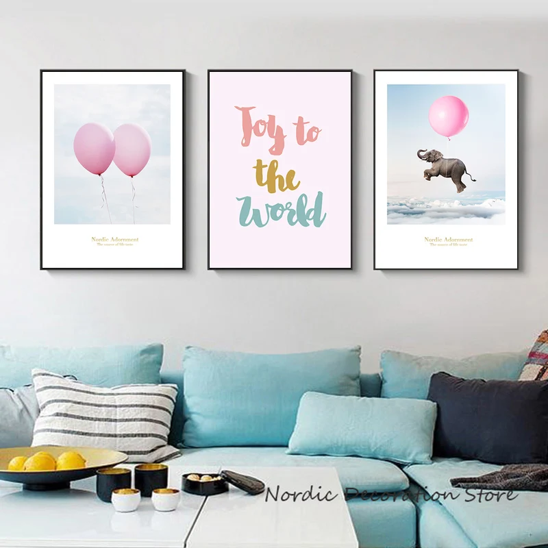 Скандинавские постеры и принты абстрактные розовые воздушные шары слон цветные