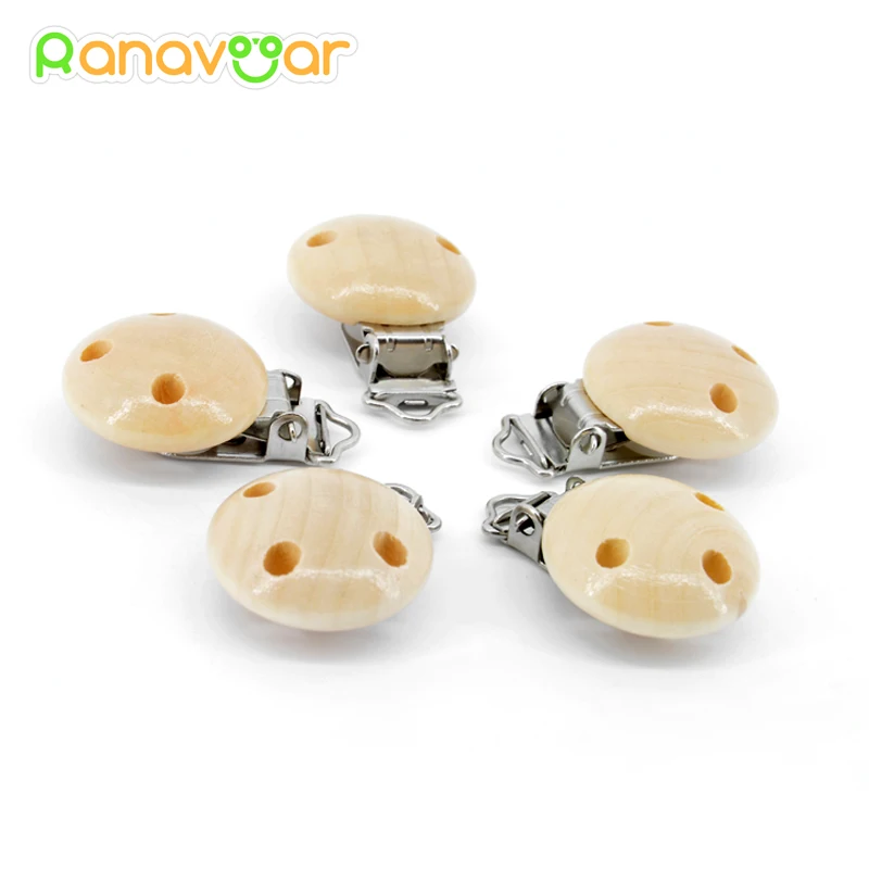 5 шт древесины Детская пустышка на цепочке с прищепкой зажимов естественным Цвет