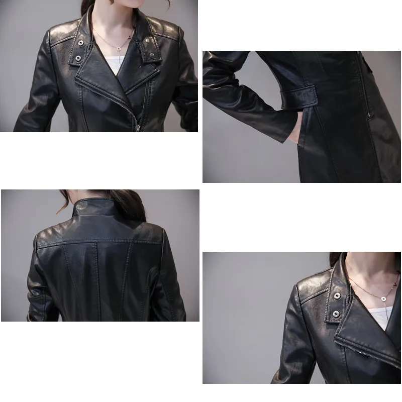 

M-5XL Plus Size Women Leather Jacket Coat Fashion Office Lady Patchwork Long Faux Leather Jackets Outerwear High Quality