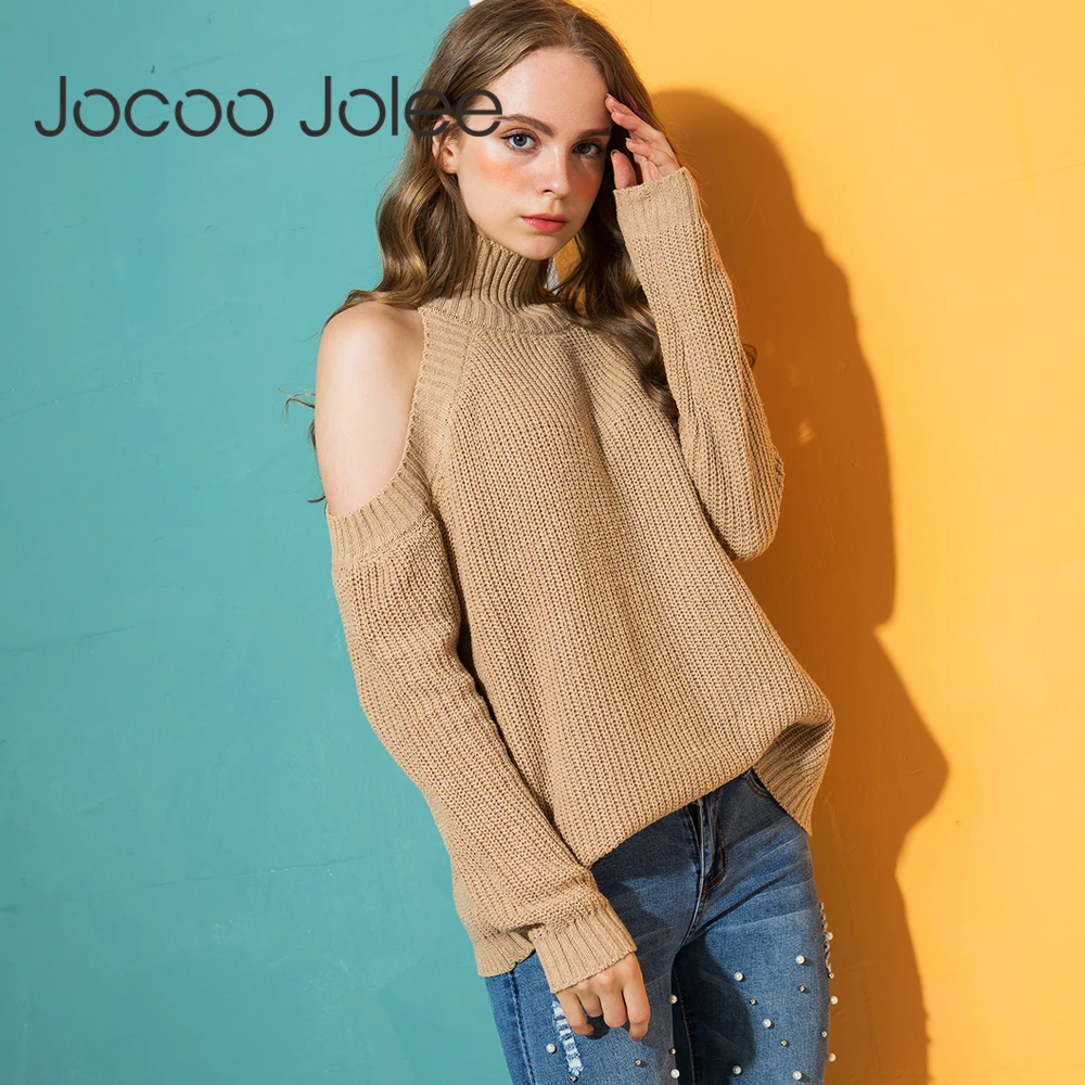 Винтажный свитер Jocoo Jolee водолазка сексуальный вязаный с открытыми плечами