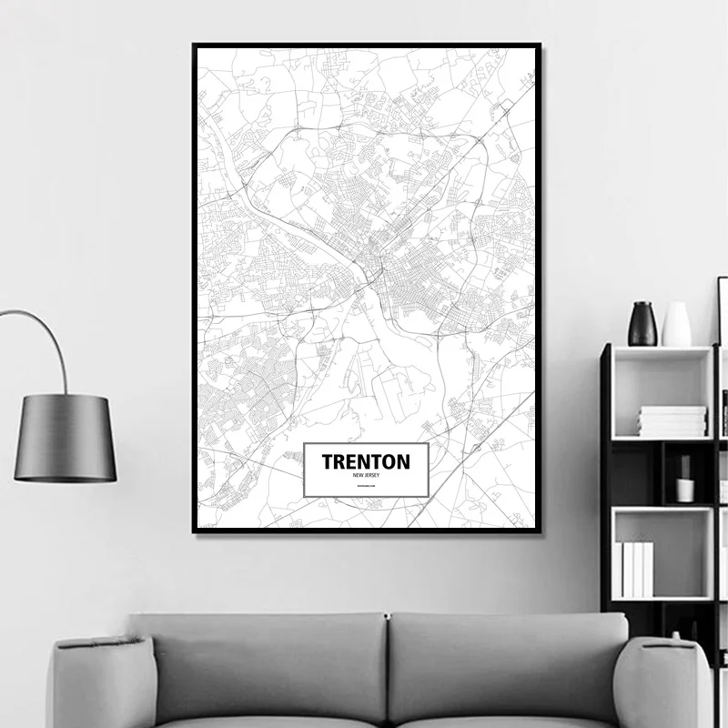 Trenton New Jersey United States Black White Custom World City Map Poster Canvas Print Nordic Style Wall Art Home Decor | Дом и сад