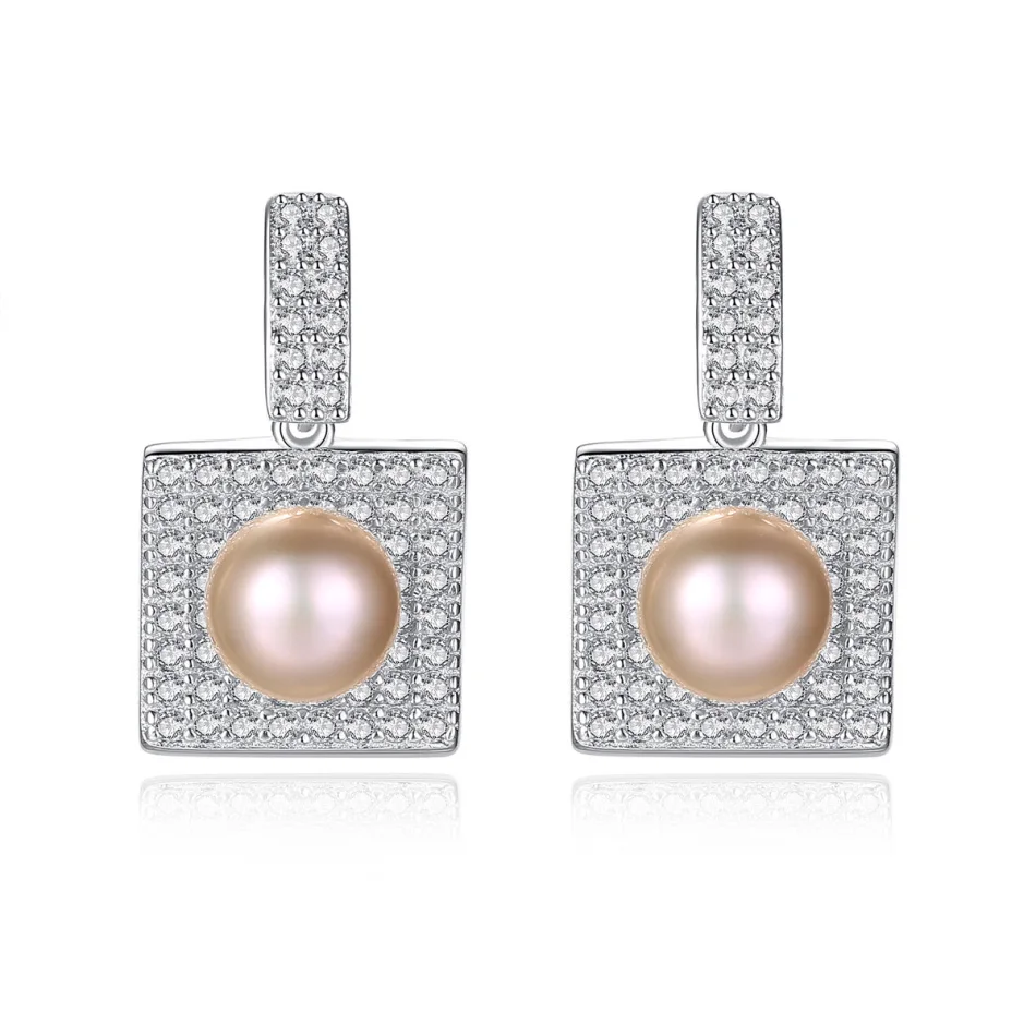 Романтический 100% из натуральной фиолетовый жемчуг Квадратные серьги леди