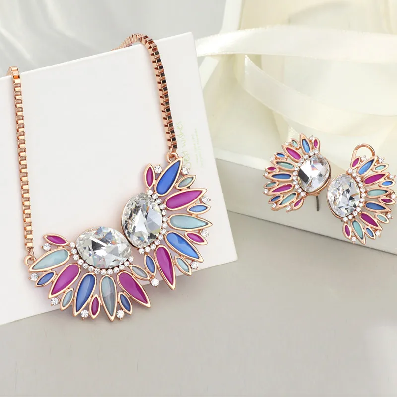 Neoglory кристалл и стразы комплект ювелирных изделий эмаль роскошное красочное