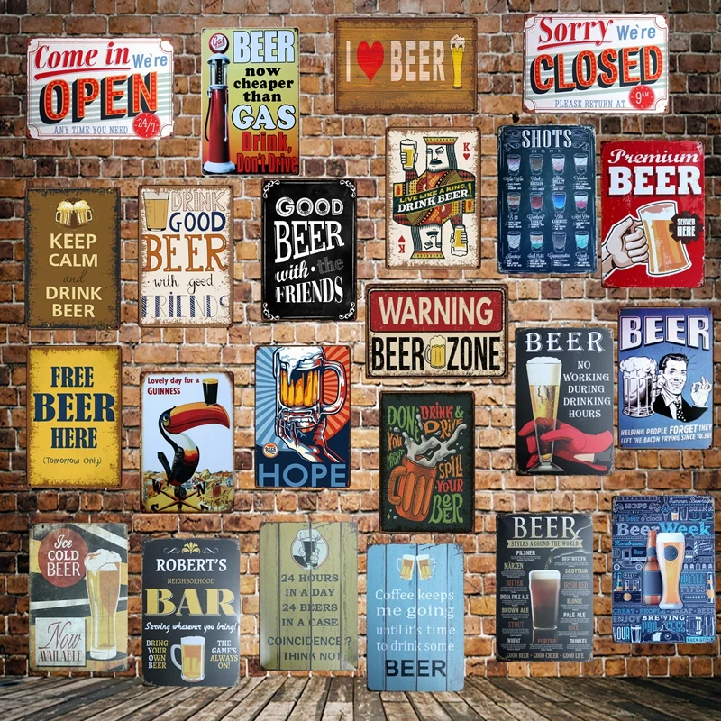 

[ WellCraft ] DRINK GOOD BEER ZONE KEEP CALM Vintage OPEN CLOSE Metal Sign Wall Plaque Custom Painting Antique Pub Decor LT-1709