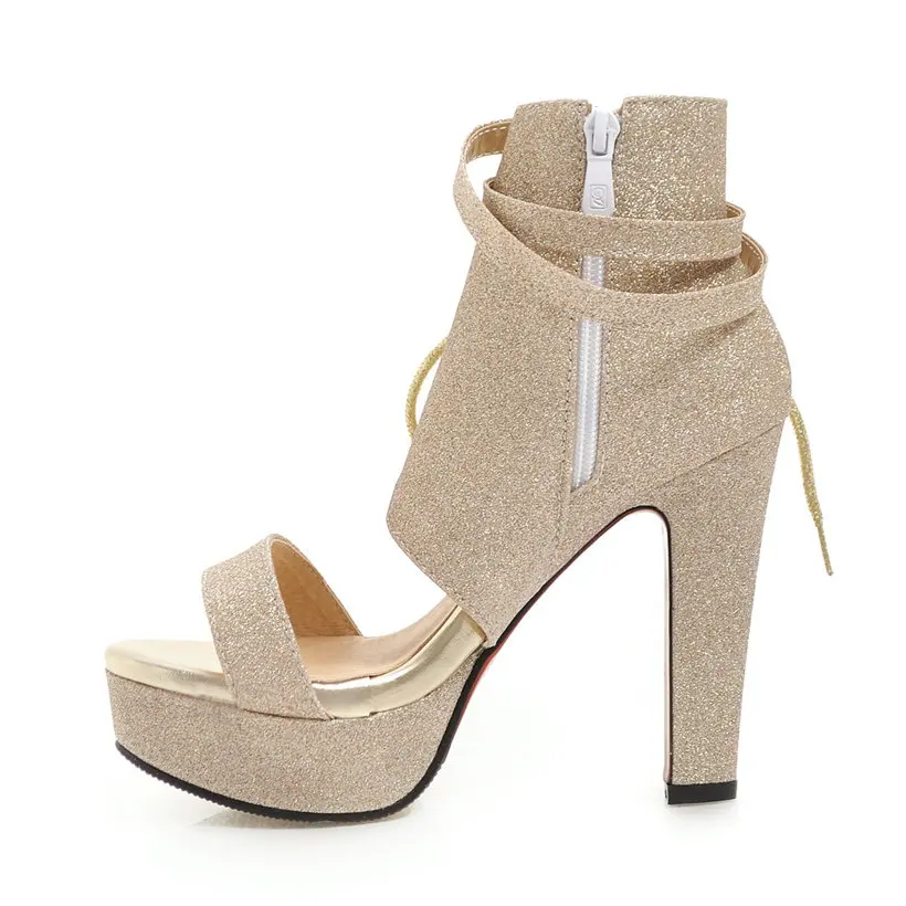 Женские босоножки на платформе с золотыми каблуками черные серебряные блестящие