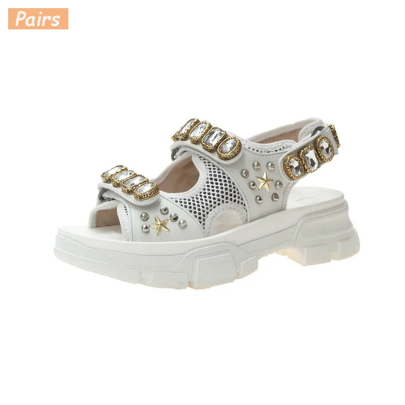 Женские летние модные толстые нижние сандалии со стразами Новинка 2019 года
