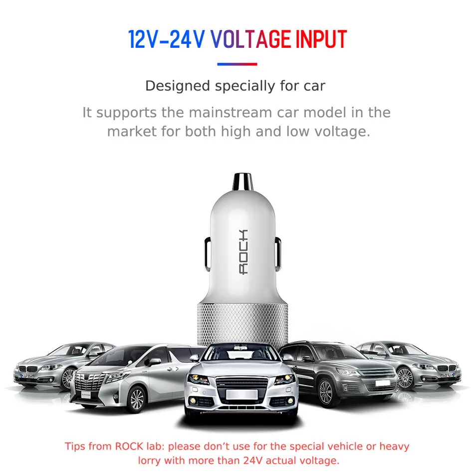 ROCK автомобильное зарядное устройство для телефона с двойным USB выходом 5V2. 4A Быстрая зарядка мобильного телефона дорожный адаптер прикуриватель для автомобильного телефона USB зарядное устройство