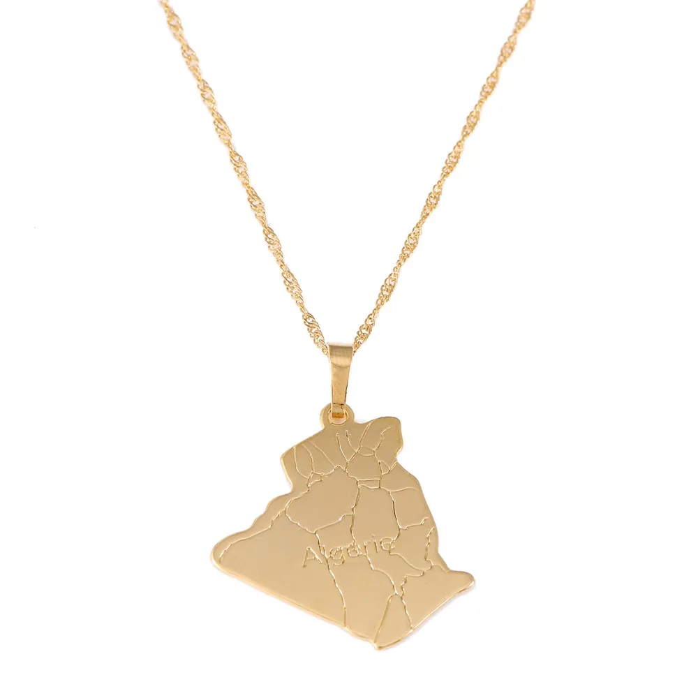 Алжир карта ожерелье кулон золотой цвет модные ювелирные изделия страна из