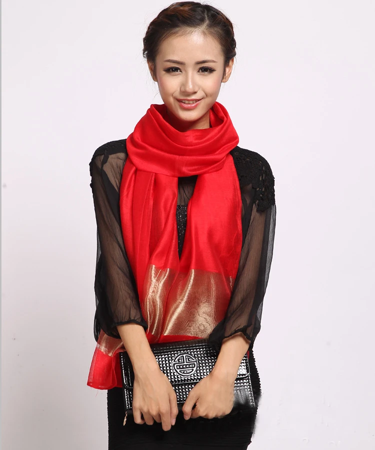 [DIFANNI] Silk Scarves Gold Women Scarf Fashion Black Stitching Long Section Shawl Muffler Organza | Аксессуары для одежды
