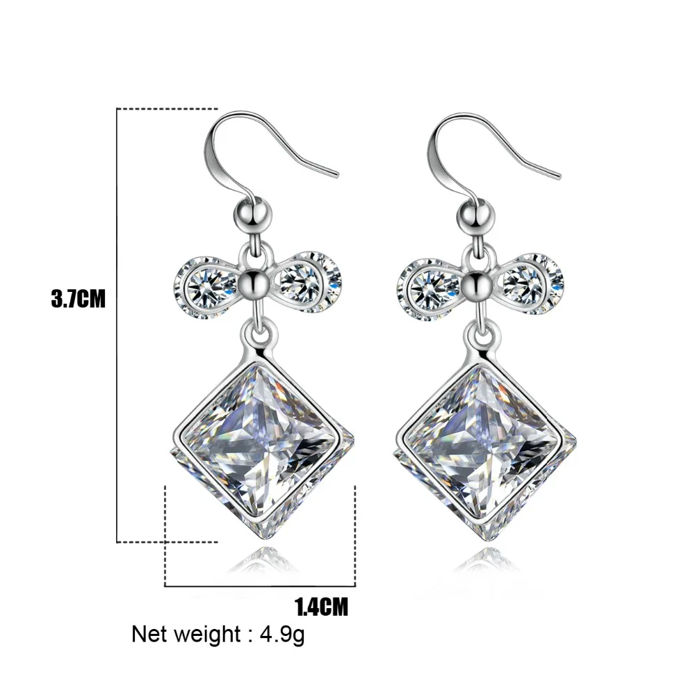 WEVENI Silverstone Bowknot Square Cubic Zircon Earrings Dangle Drop Zirconia Charms For Women Girl Birthday Gift Fashion Jewelry | Украшения