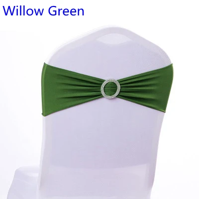 

Willow Green Colour Spandex Chair Sash Wedding Chair Sashes With Round Buckle Lycra Stretch Sash For Chair Spandex Band Universa