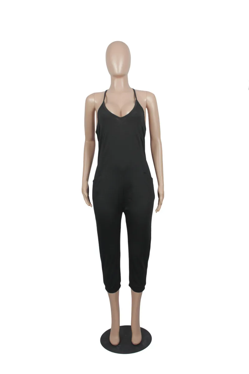 

Sexy One Piece Jumpsuit Romper Pants Woman V-neck Spaghetti Strap Pockets Casual Loose Rompers Womens Jumpsuit Leotard Plus Size
