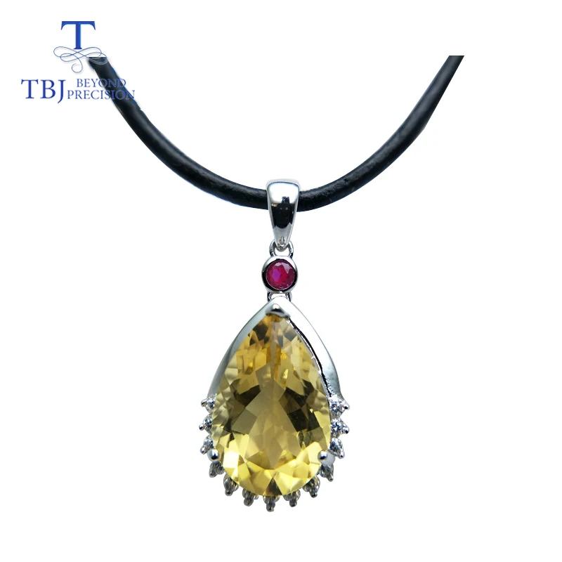 TBJ water drop shape pendant in 925 sterling silver with nautral sky blue topaz and citrine shiny for women as gift box | Украшения и