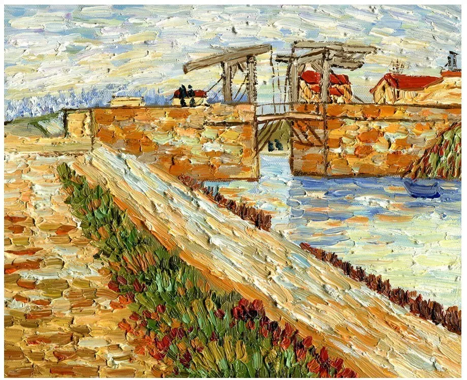 Ручная роспись пейзаж масляная Живопись Репродукции Langlois мост на Arles с дорогой