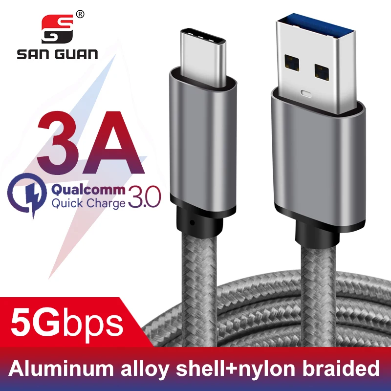 Премиум USB C 3 м 2 м USB3.1 Gen1 кабель к A Для samsung Note9 huawei P20 поддержка 60 Вт 3A QC 3,0 зарядка USB C к USB A