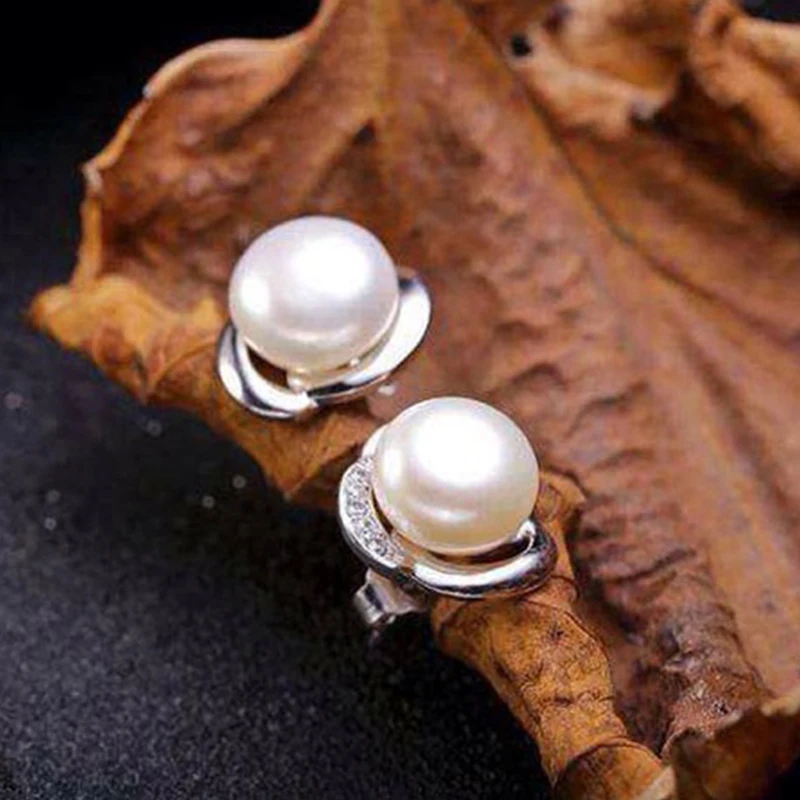 PEISENI 100% natural freshwater pearl stud earrings 7-8 MM Real Pearl 925 Sterling Silver Jewelry For Women Best Gifts | Украшения и