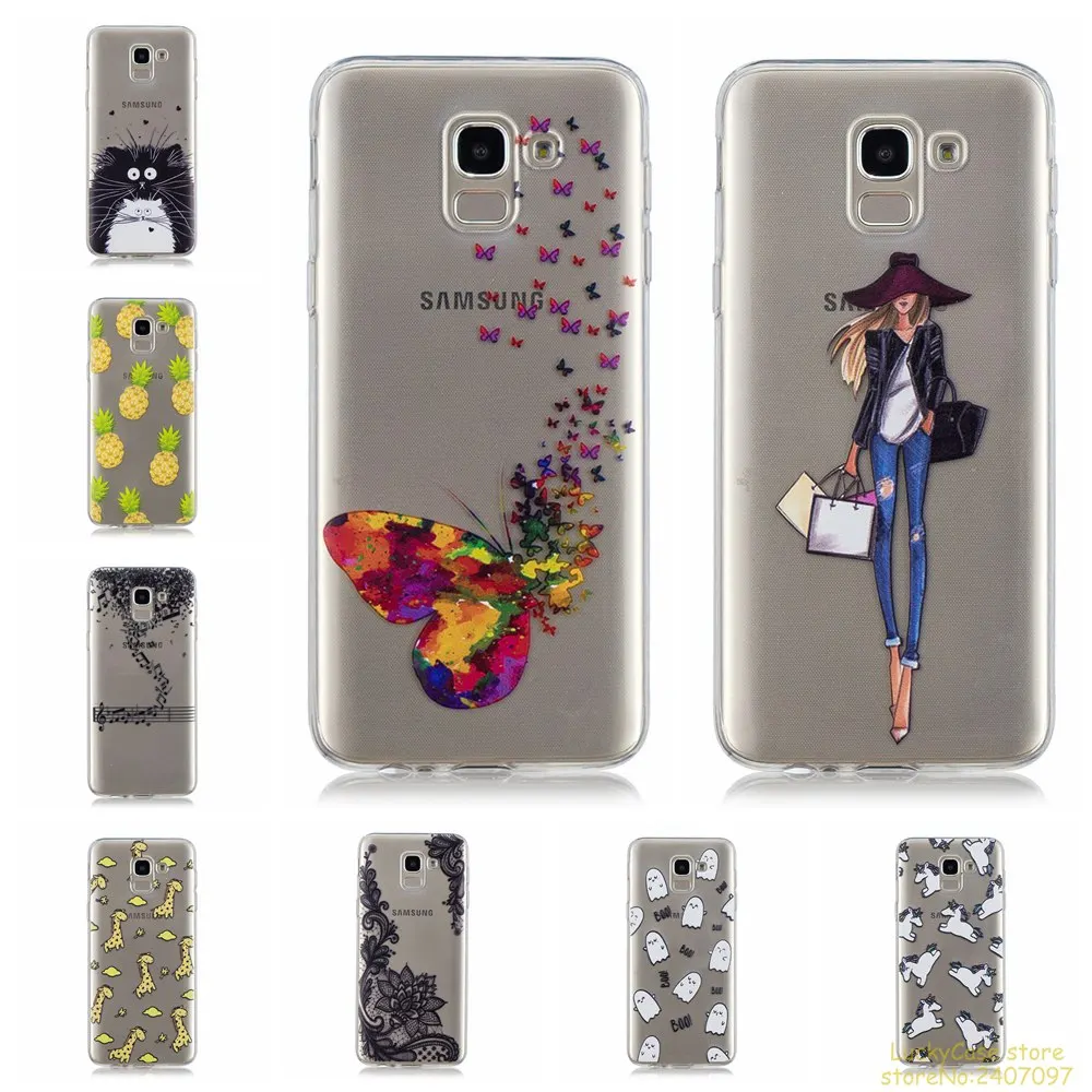For Coque Samsung J6 2018 Soft TPU Silicone Cover Flamingos leaf flowers cat Printed Cases Phone Case hoesje caso | Мобильные