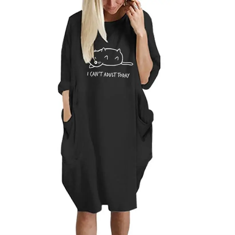 

CAT Letters Print Dress Pocket Dress Vintage Summer Maxi Women Dresses Lolita Cheap Clothes Party Dresses Woman
