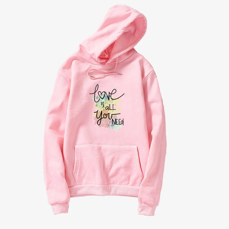 

Women Sweatshirt Men Long Sleeve Fleece Hooded Pullover Tops Casual Loose Harajuku Letter LOVE IS ALL YOU NEED Print Hoodies 3XL