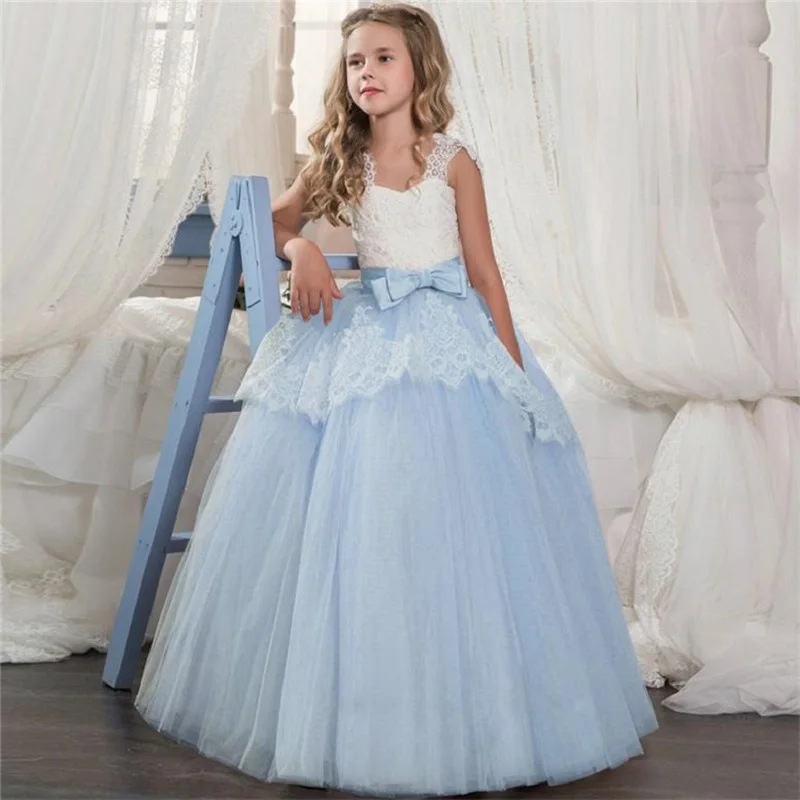 Lace Girls Kid/Children Pearl Pink Flower Girl Dresses First Communion Dress for Wedding Bridesmaid and Birthday Formal Party | Детская