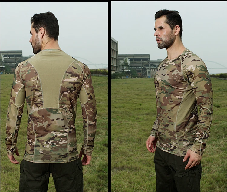 Новые камуфляжные Сетчатые эластичные футболки Quickdry с круглым вырезом и длинным