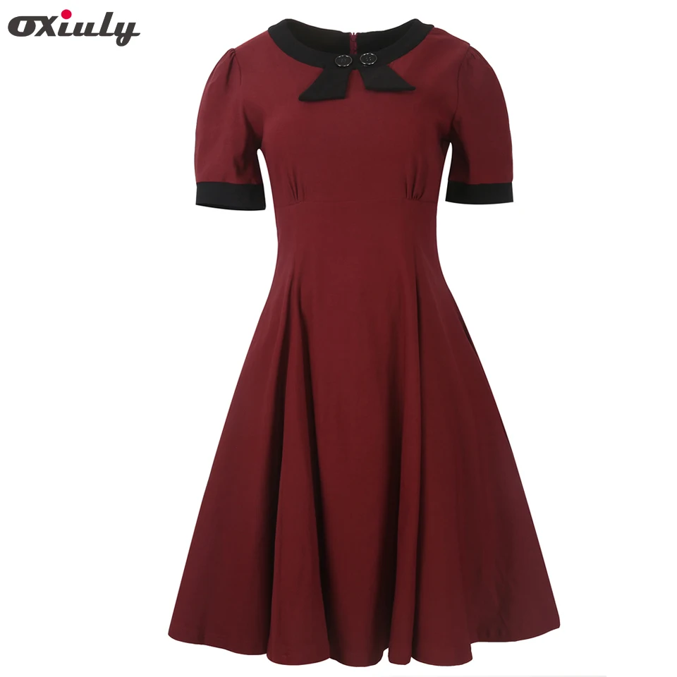 Oxiuly женские элегантные S 1950 Винтаж Pinup ретро рокабилли короткий рукав лук