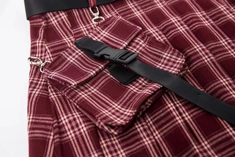 Женская уличная мини юбка Bazaleas красная плиссированная в стиле панк с боковыми