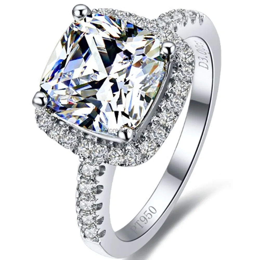 3Ct Awesome Cushion Cut NSCD красивый бриллиант кольца для женщин обручальные из серебра 925