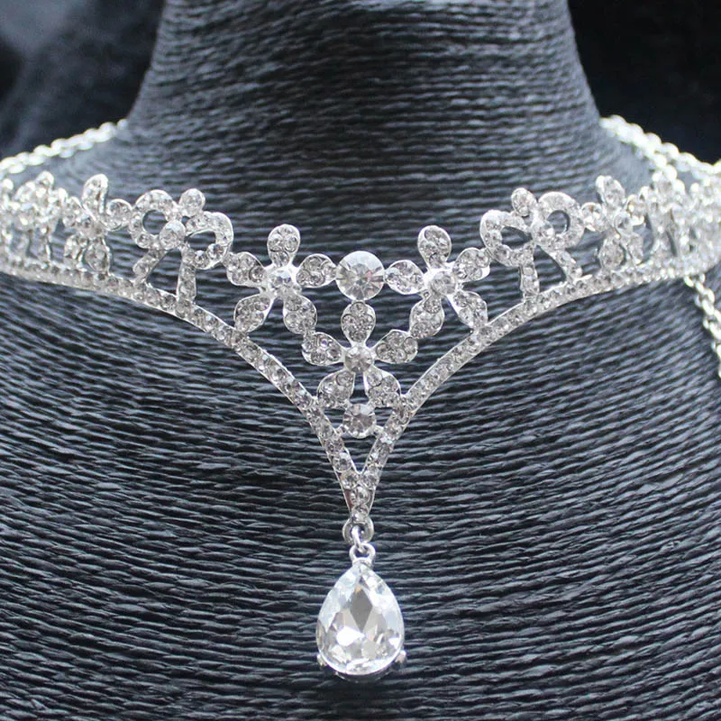 Silver Серебряные, золотые, хрустальные, цветочные аксессуары для волос, украшения на голову, красные стразы, на голову, на голову, свадебные диадемы, на цепочке для волос - Окраска металла: Silver