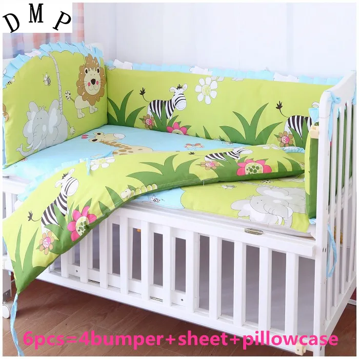 6pcs Lion baby crib bedding protector de cuna cotton baby bedding set Cot Nursery bedding baby cot (4bumpers+sheet+pillow cover)