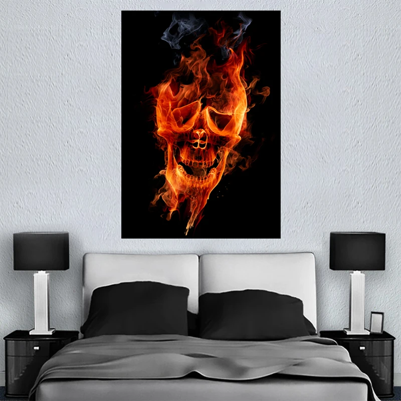 Flame Skeleton Separate Canvas Painting Home Decoration Poster Paintings For Living Room Bedroom Unframed | Дом и сад