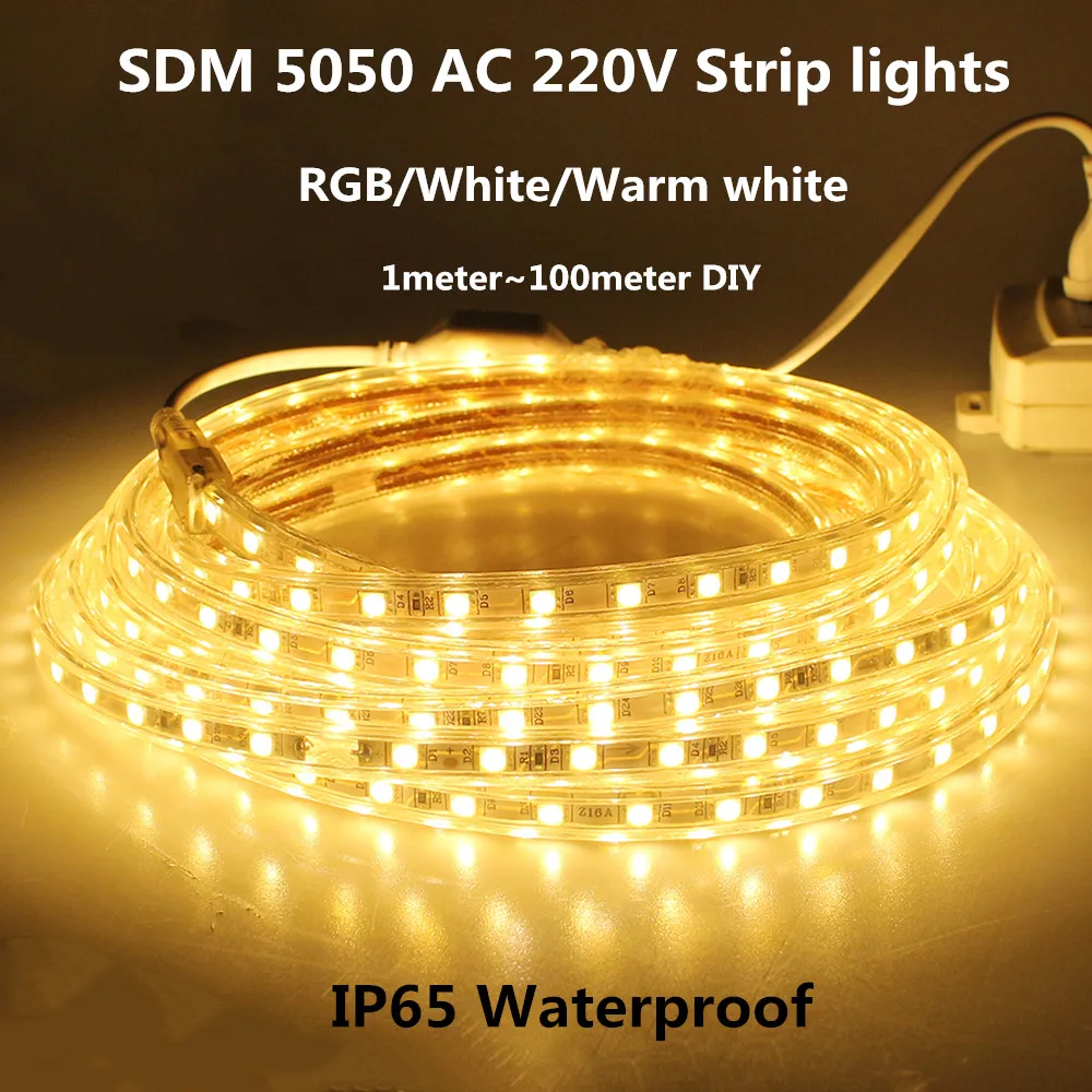 Светодиодный полосы 220 V затемнения 5050 AC гибкий свет rgb 1 м 5 10 20 50 Bluetooth APP