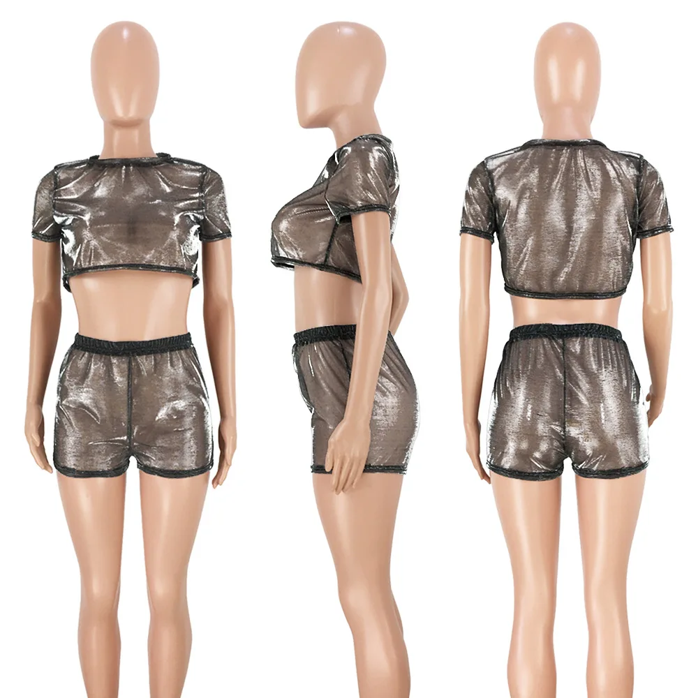 Шорты в сеточку комплект из 2 предметов короткий топ и шорты летние сетчатые