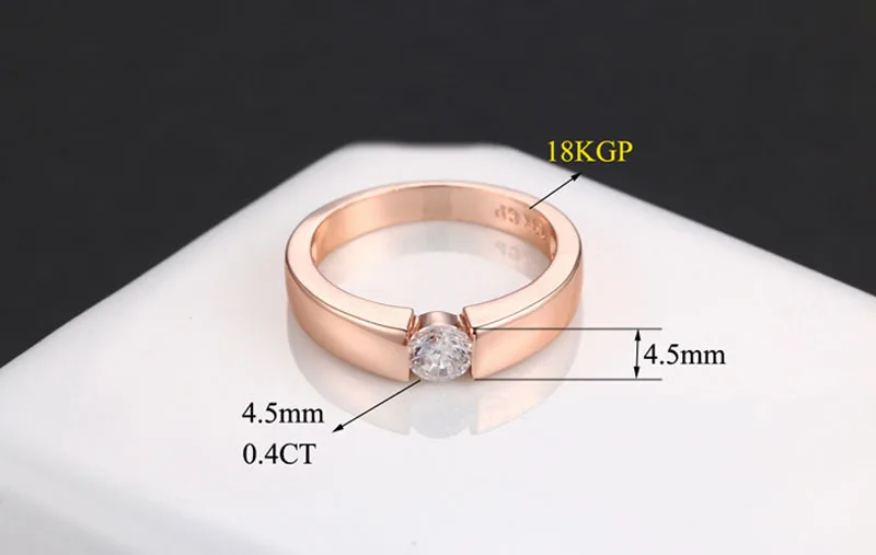 YHAMNI Новое Ювелирное кольцо 18krgp штамп кольца из розового золота, 5 мм 0,5 карата обручальное кольцо с фианитами группа Для женщин ювелирные изделия AR400