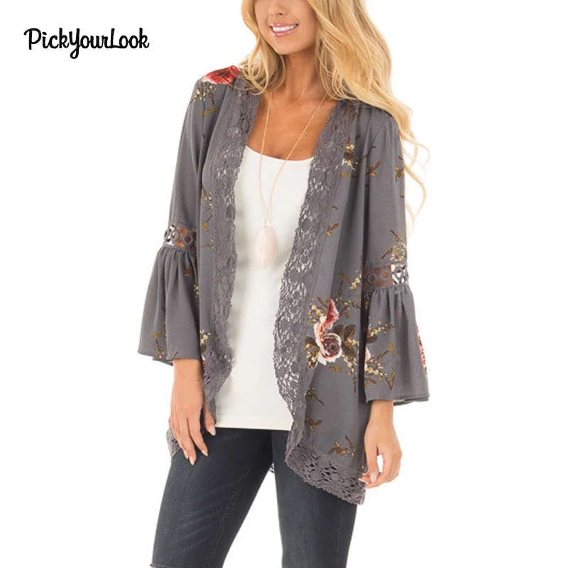 PickyourLook женский кардиган с длинным рукавом женские топы кружевной Осенний