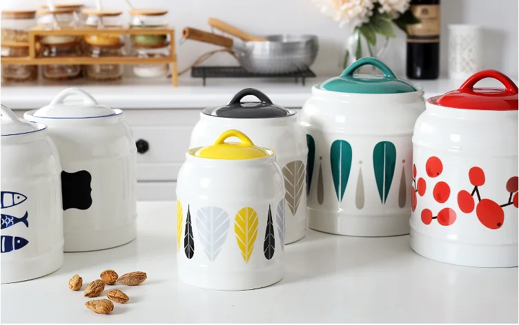 3Pcs Direct sales Nordic home kitchen storage ceramic sealed cans storage tank milk powder tea coffee sugar honey pot kimchi jar