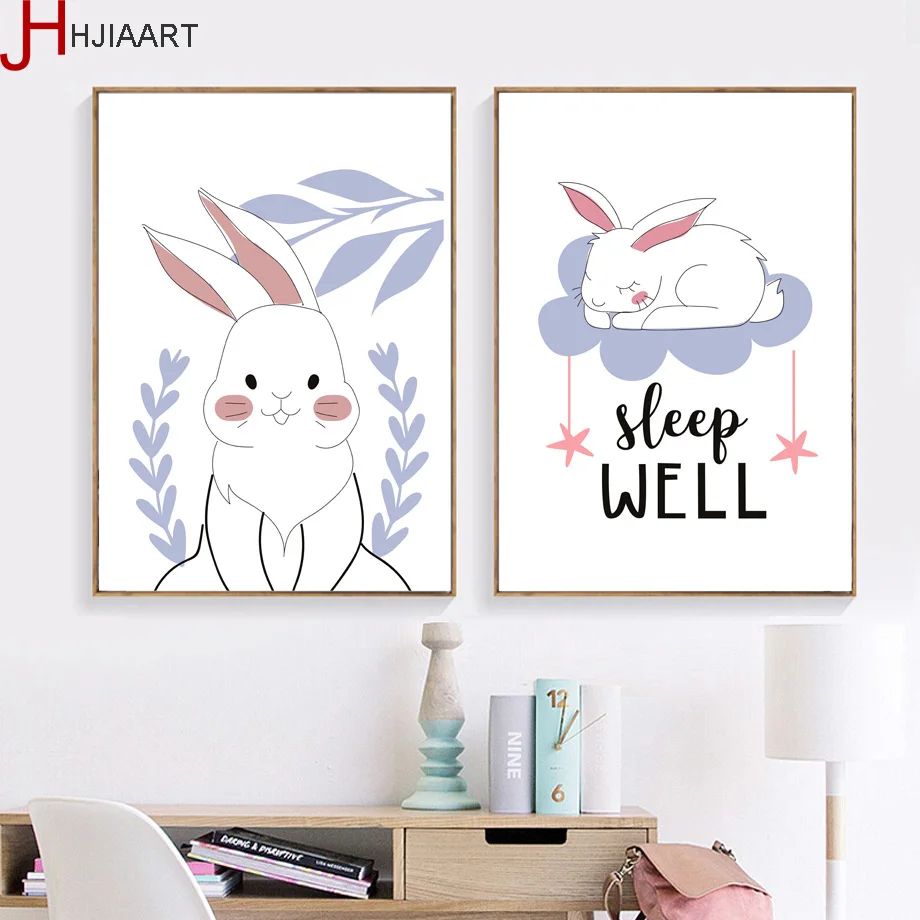 Rabbit Love Dream Nordic Poster Canvas Painting Nursery Wall Art Prints Pictures Kids Room Bedroom Decor | Дом и сад