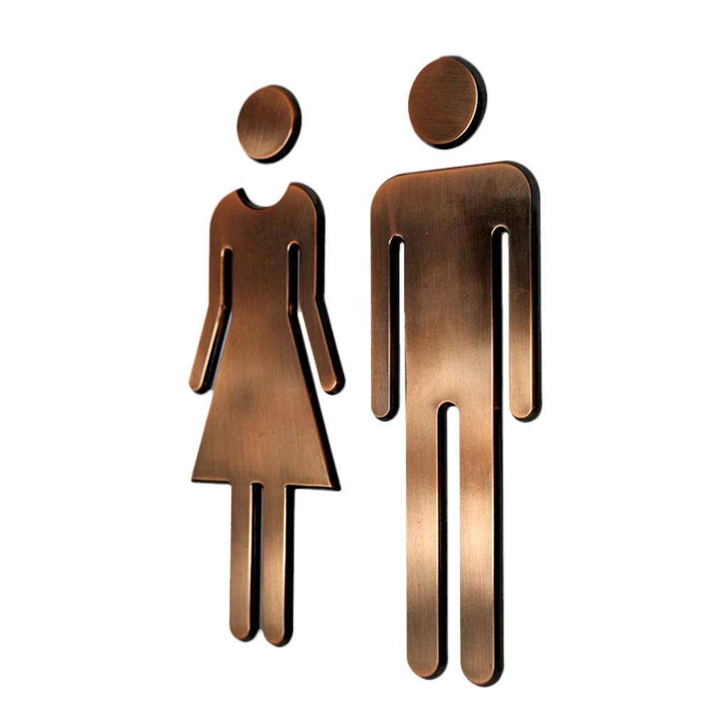2pcs Self Adhesive Toilet Signs Man Women Restroom Washroom Signage Decals - Bronze | Дом и сад