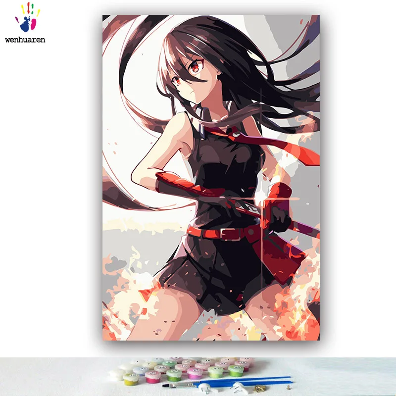 DIY картинки для раскраски по номерам с цветами Akame ga KILL! Набор рисования японская