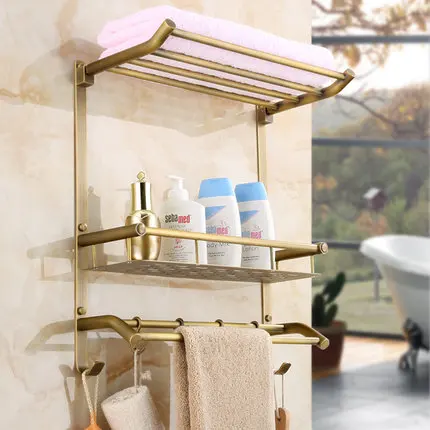 Европейский стиль все медные антикварные полки для ванной комнаты настенные