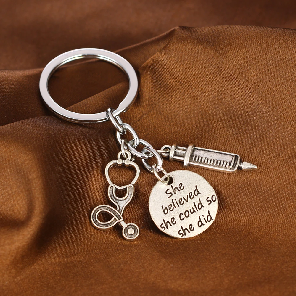 Брелок для ключей медсестер ювелирный брелок в виде шприца стетоскопа кадуцея