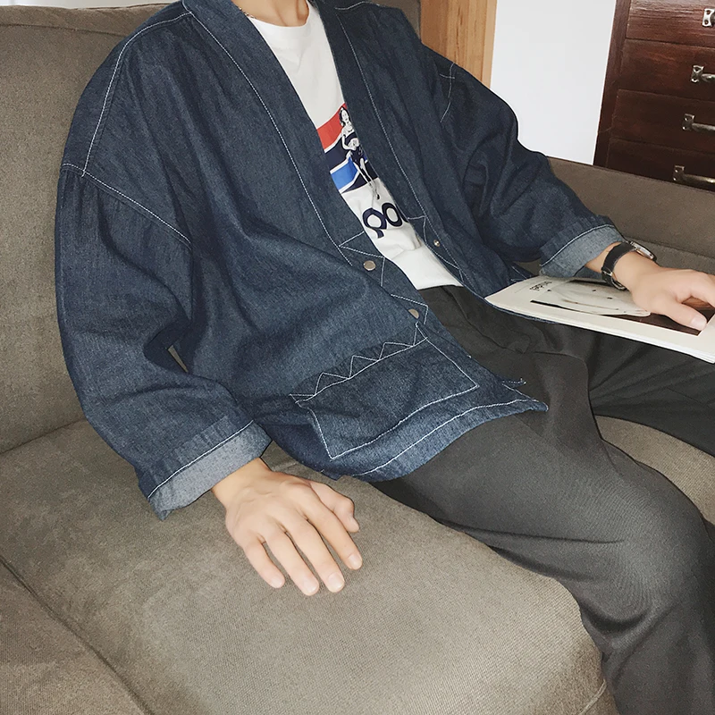 2018 новые весенние Для мужчин джинсовые куртки синий черный Мода ретро