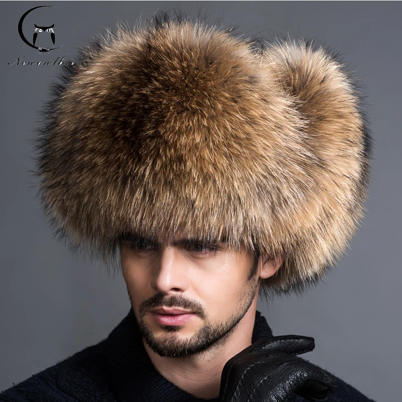NEW Natural Color Fur Hat Siberian Style Fur Hat  Raccoon Full Ushanka Hat for middle-aged cotton cap Lei Feng hat