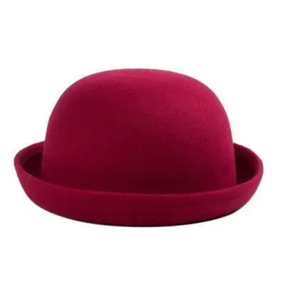 Red wine Retail Little Girls Fedora Hat Dome Cap Children Dress Hats Kids Caps Felt Hats Wool Felting Bowler Hat - Цвет: Red wine