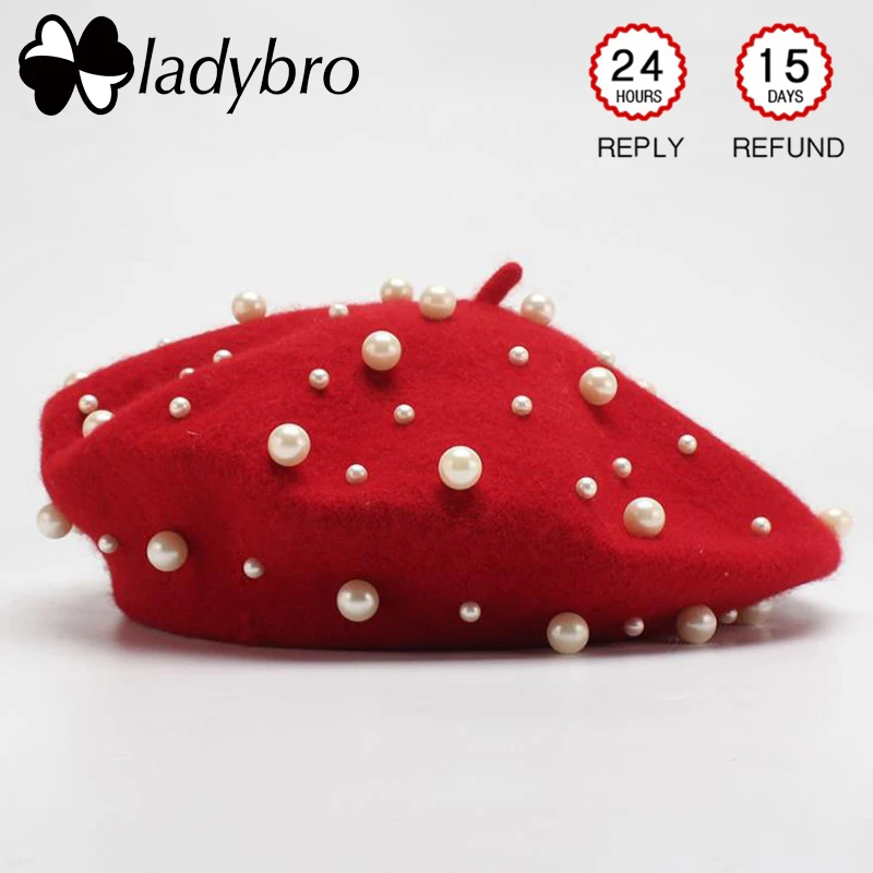 Женская шерстяная шапка Ladybro с жемчужинами осенне-зимний берет женская