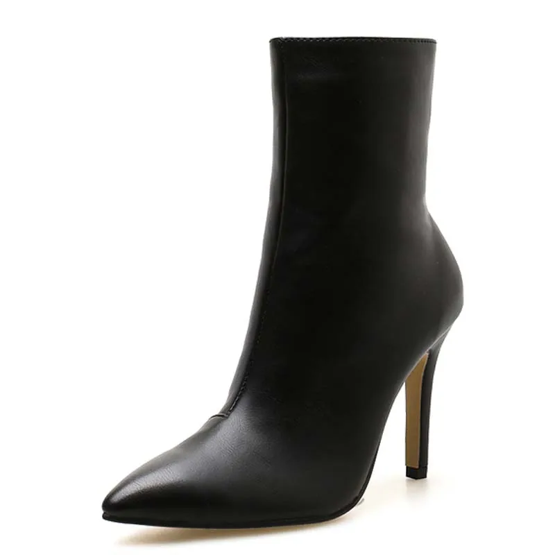 

2021 Fashion Boots New Women Boots Ankle Boots PU Leather Zipper Women Booties High Heels Autumn Boots Women Shoes White Black