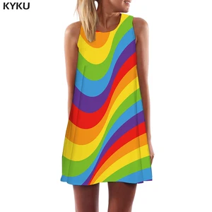 Женское Радужное платье KYKU, повседневное разноцветное платье в стиле бохо в психоделическом Корейском стиле с граффити