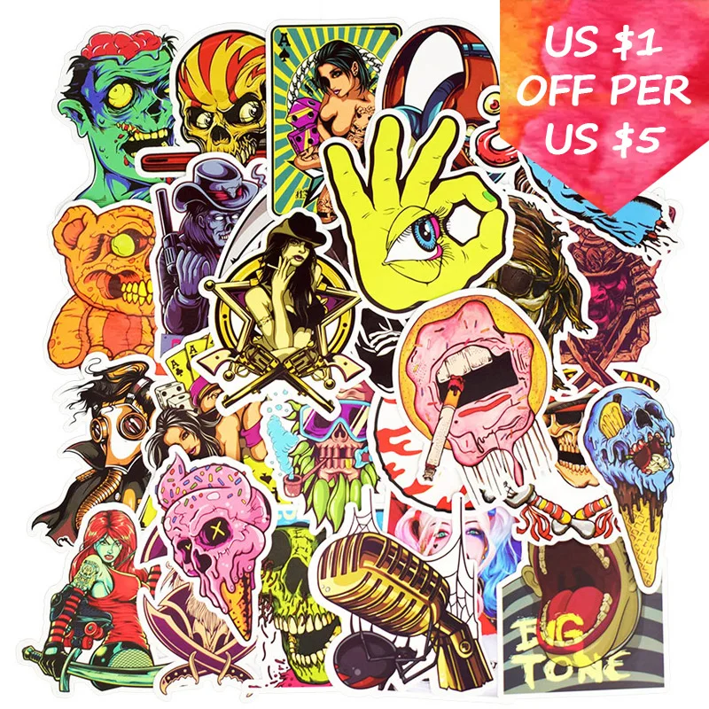 

100Pcs Zombie Monsters Stickers For Suitcase Skateboard Laptop Cell Phone Motorcycle Bicycle Car Accessories Punk Stickers